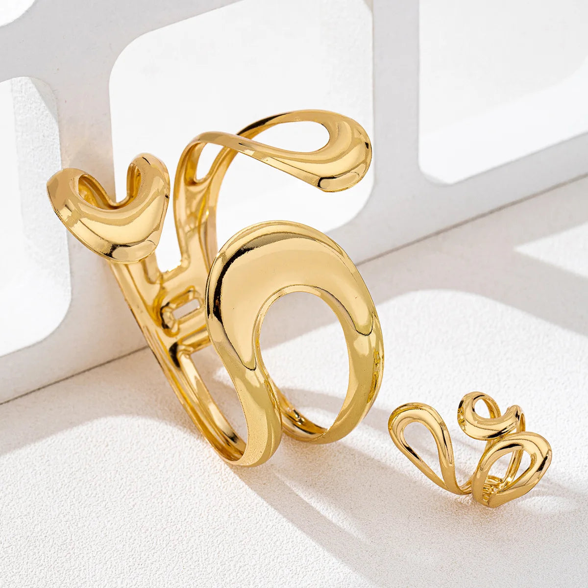 2 PCS/Set Vintage Geometric Irregular Metal Jewelry Bracelet Ring Sets for Women Girls Creative Design Sense Sets Jewelry