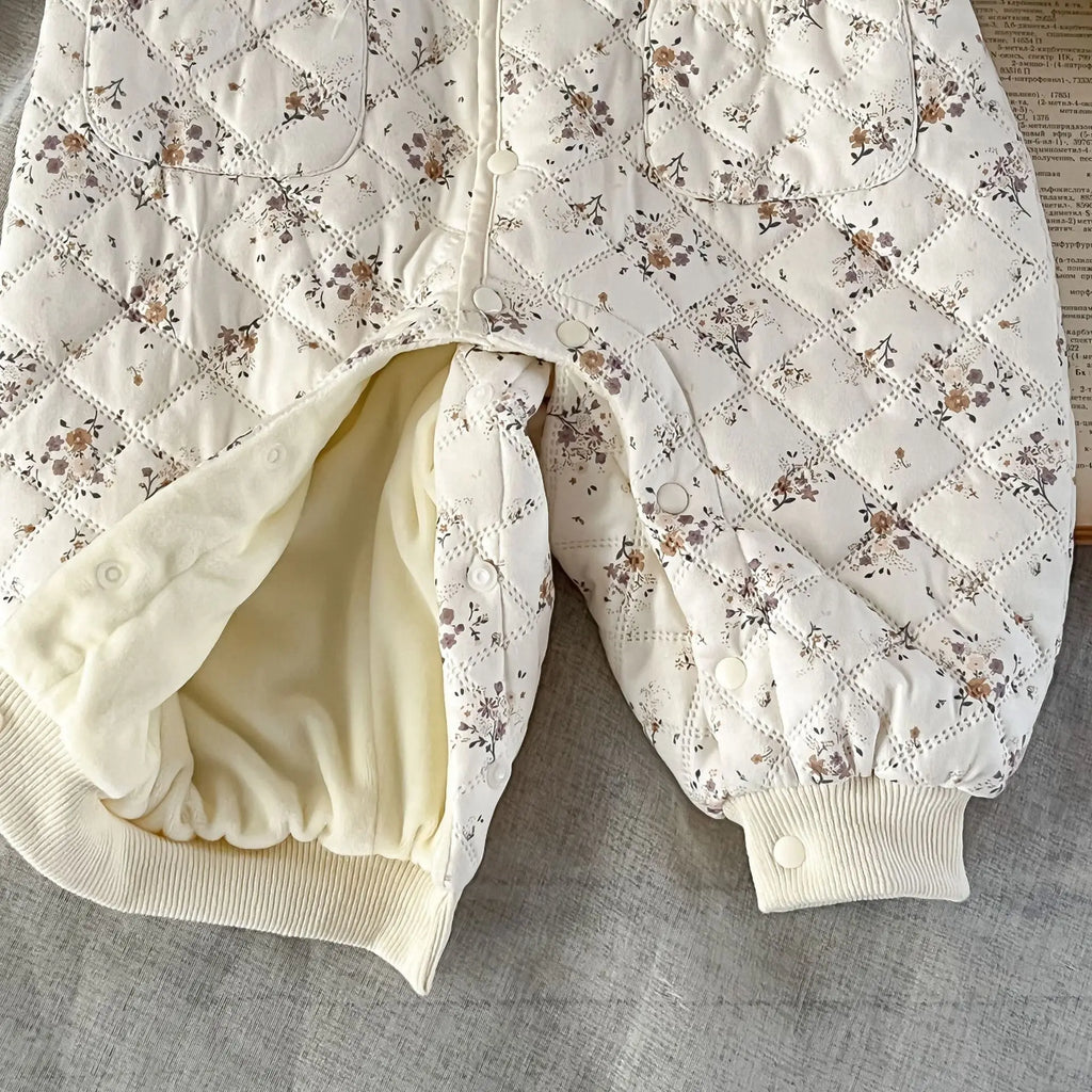 2psc Winter Newborn Infant Baby Girls Flower Romper + Hat Lapel Thickening Rompers Kids Onepiece Fashion Baby Clothing