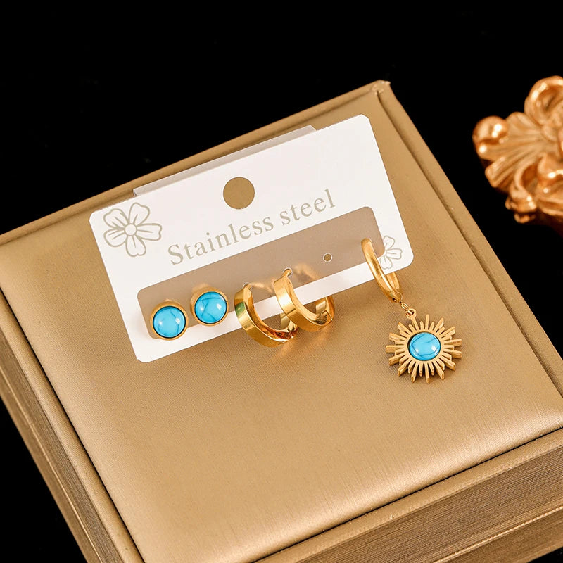 EILIECK 316L Stainless Steel Earrings Set For Women Fashion New 18K Gold Plated Ear Waterproof Jewelry Lady Gift Party сережки