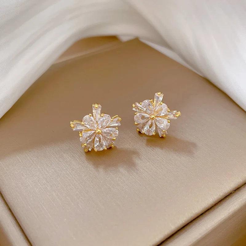 DIEYURO 316L Stainless Steel Lovely White Crystal Flower Charm Necklace Earrings For Women Girl New Trendy Jewelry Set Gift