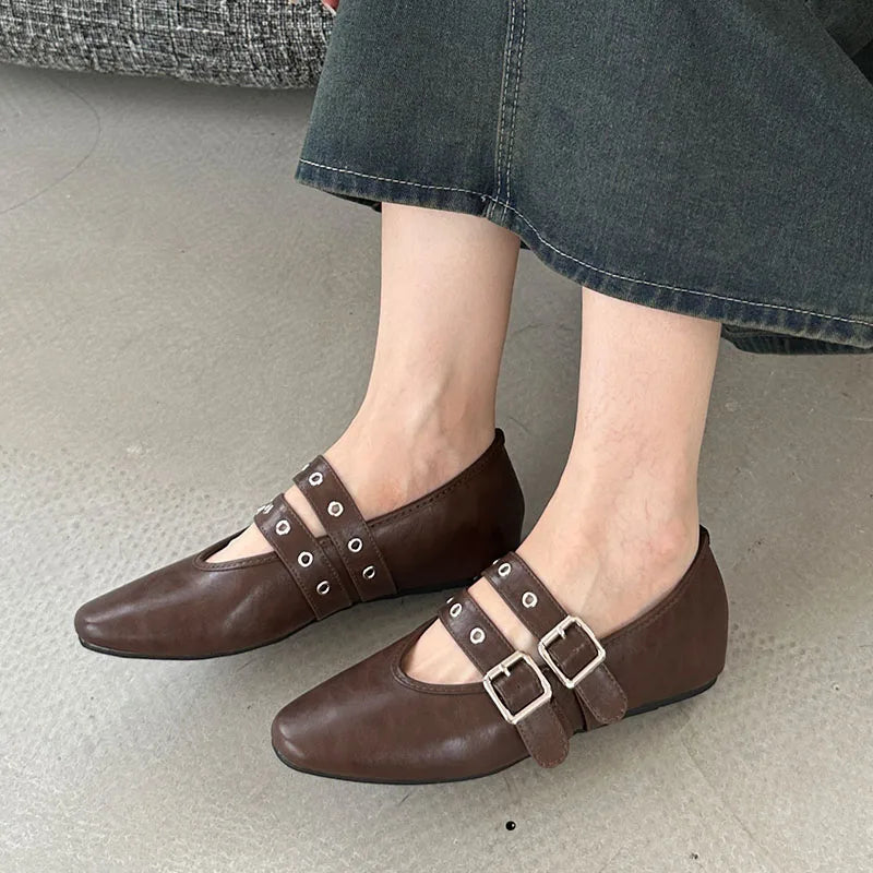 Female Buckle Strap Footwear Ballet Flats Fashion Women Dance Shoes Spring Round Toe Ladies Flats With Lolita Shoes