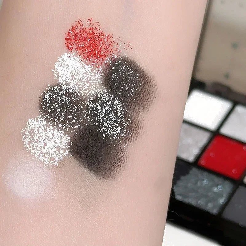 9 Colors Smoky Black Red Eye Shadow Palette Sweet Cool Eyeshadow Long Lasting Shimmer Eyes Makeup Dark Pressed Glitter Eyeshadow