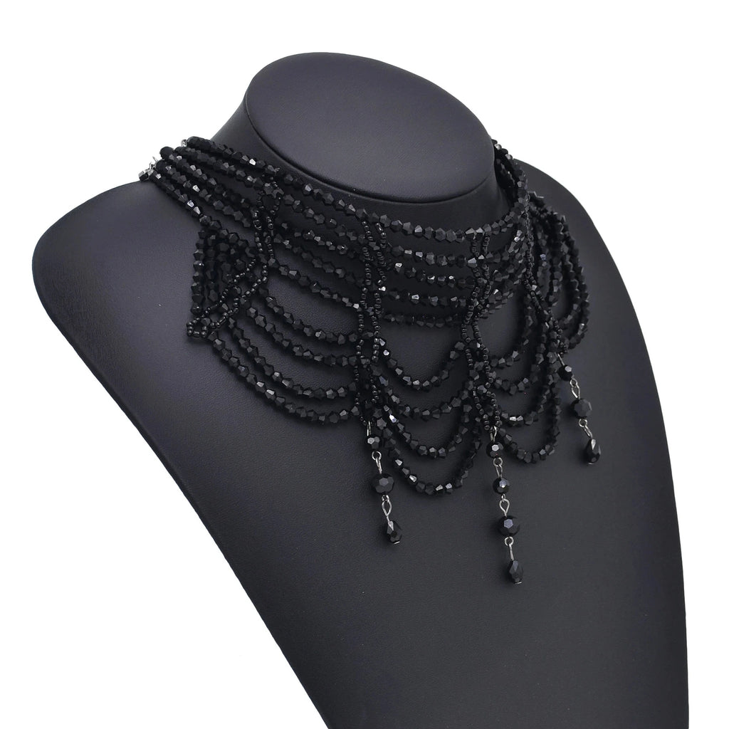 Fashion Black White Crystal Beads Necklace for Women Handmade Bohemian Drop Beaded  Choker Necklaces Ladies' Charm Jewelry