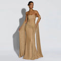 Elegant Ribbon Sequined Long Knotted Dress Sleeveless Strapless See Through Pleated Dresses 2026 Spring Lady Party Evening Robes