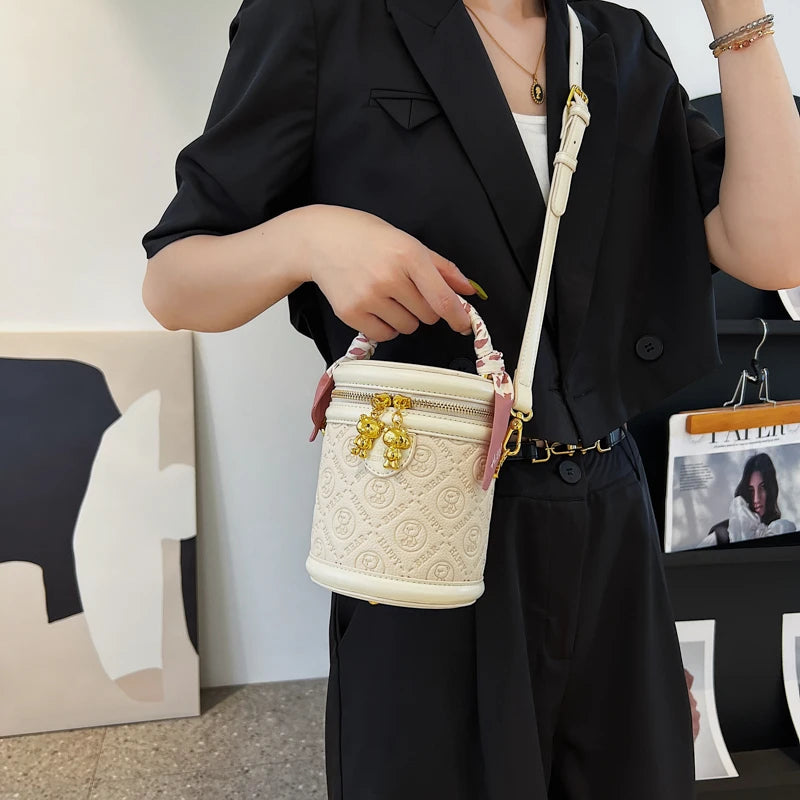 cute bear design crossbody bags for women,mellifluous women's handbag,knurling cylindrical shoulder purse,Girl handbag purse