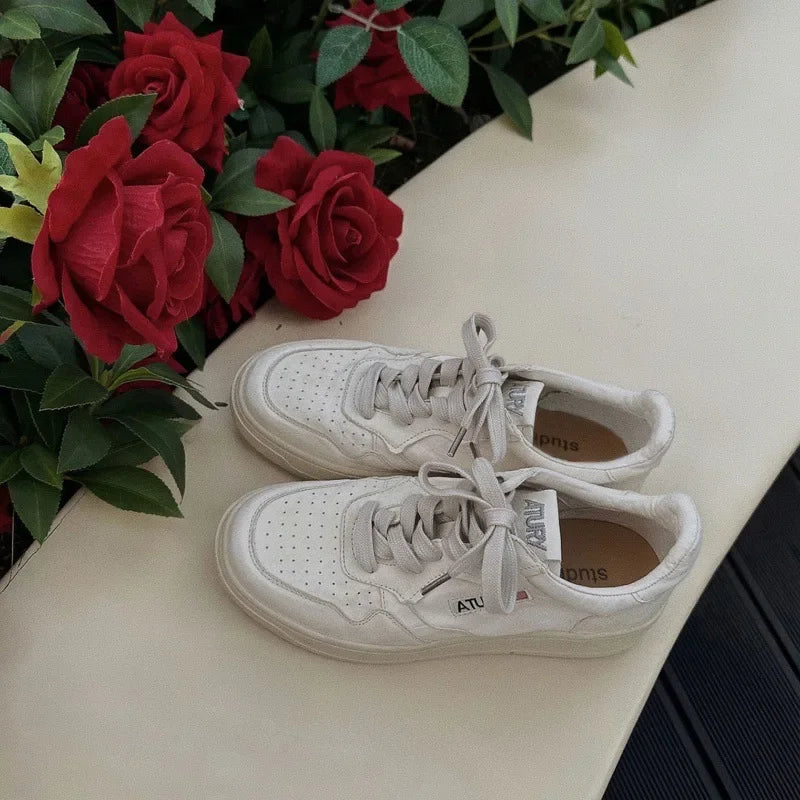 Vintage Leather Casual Shoes Thick Bottom Breathable Women's Sneakers Small to Large Size Options Grape Mom's Retro Shoes