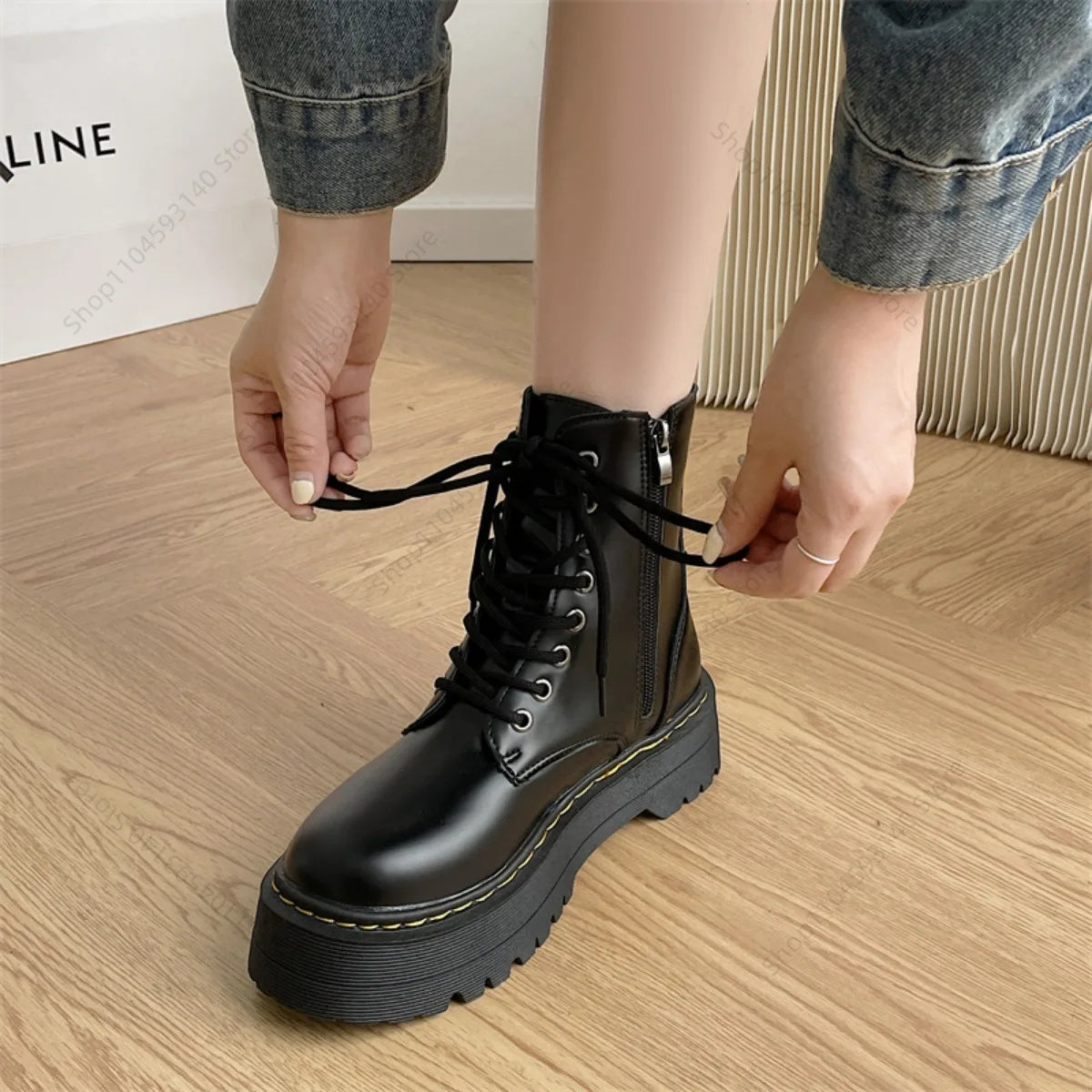 Minimalist Women Boots Casual Shoes Leather Chelsea ladies Classic Punk Female Goth Shoes High Platform Boots Women Botas Mujer
