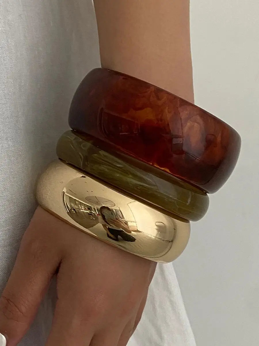 Ingemark 3 Styles Y2K Boho Resin Stack Chunky Bangles for Women New Punk Geometric Irregular Arm Bracelets Jewelry Accessories