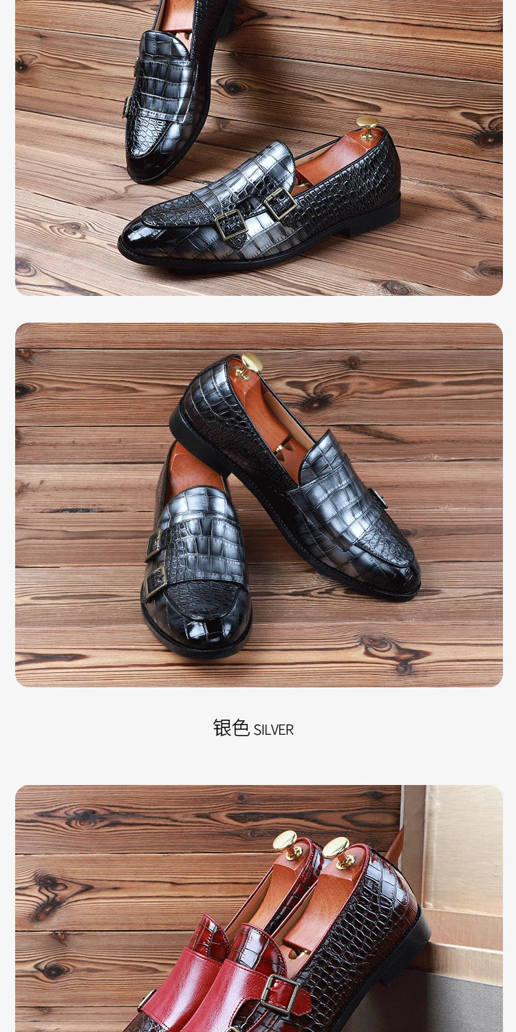 Mens Loafers Shoes Luxury Double Monk Strap Men Dress Shoes Patent Leather Designer Shoes Men High Quality Office 2025 Business