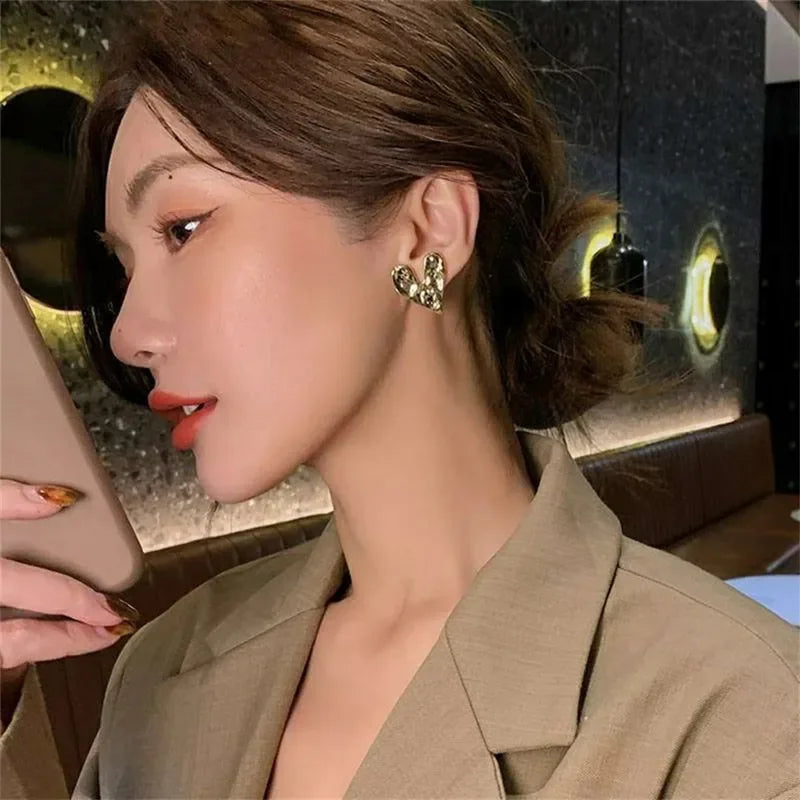 Concave Convex Uneven Ear Accessories Alloy Gift For Women's Gift Gold Colour Earring Ear Stud Heart Earrings Fashion Jewelry