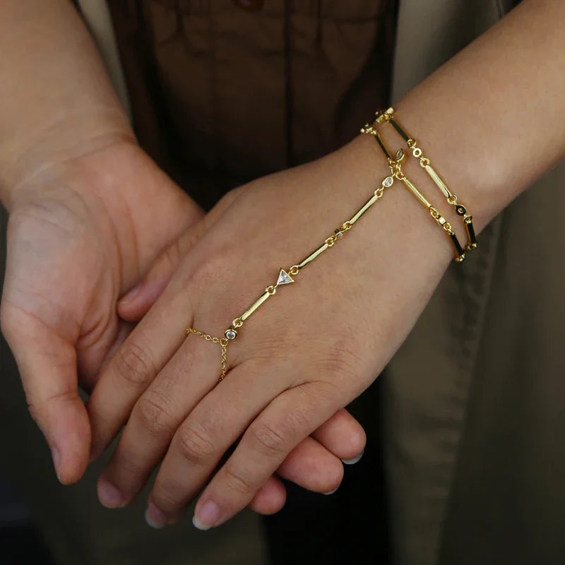 2025 New Micro Pave Clear CZ Tassel Hand Chain Bracelet Gold Color With Round CZ Station Double Chain Fashion Women Jewelry