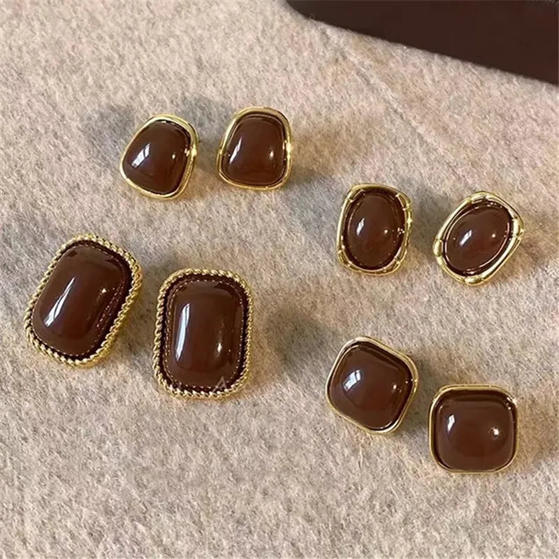Coffee women fashionable earrings simple exquisite square geometric pattern new style jewelry birthday party gifts