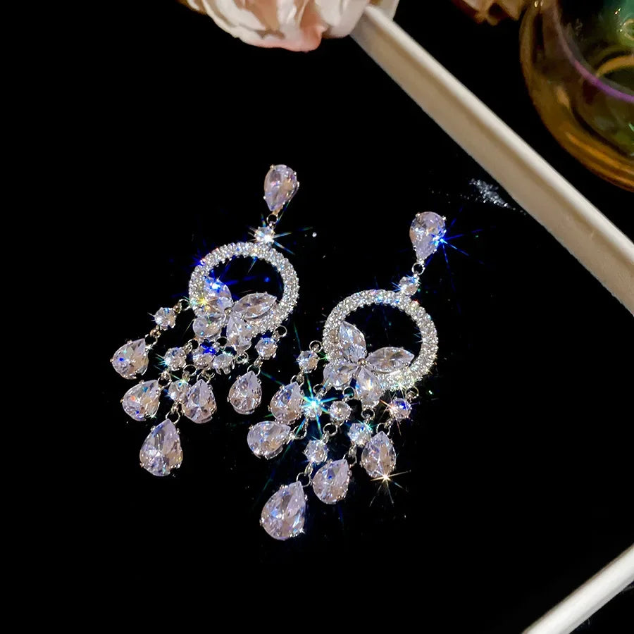 Inlaid Rhinestone Zircon Round Butterfly Jewelry Sets for Women 2025 Fashion Light Luxury High-end Wedding Earring Necklace Set