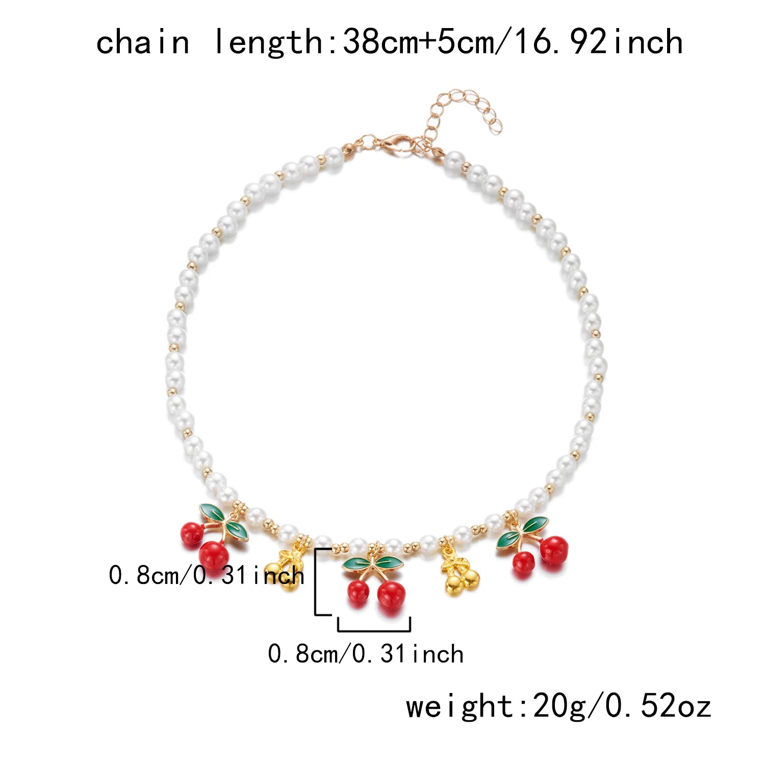 Dainty Sweet Fruit Cherry Heart Charms Pendant Necklace For Women Elegant Imitation Pearl Choker Neck Chain Jewelry Party Gift