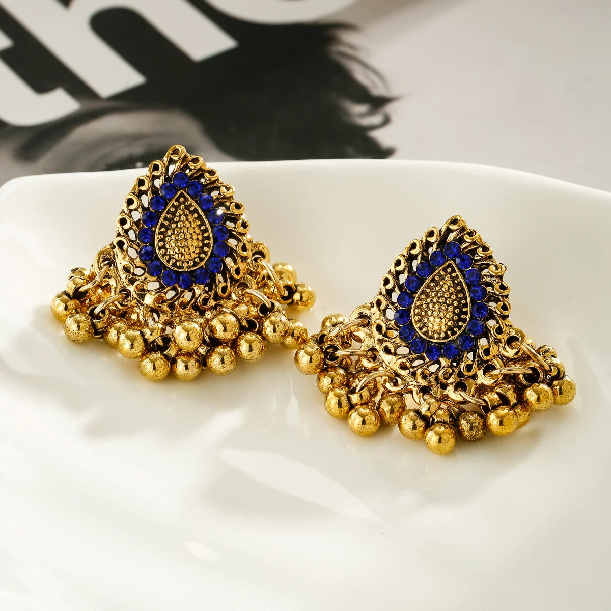 Bohemian Ethnic Tear Drop Pendientes Earrings Women Vintage Yellow Crystal Beads Tassel Dangle Earrings Indian Jewelry Bijoux