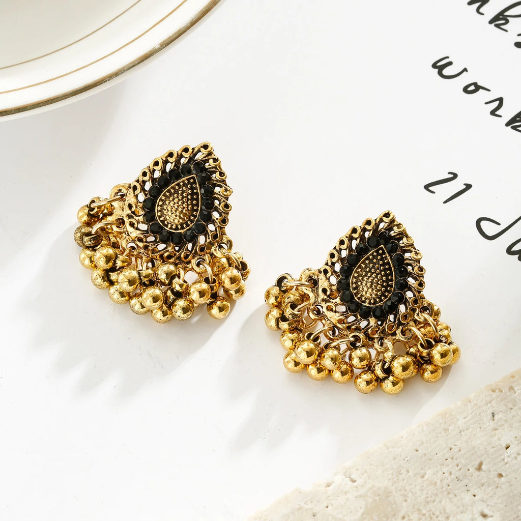 Bohemian Ethnic Tear Drop Pendientes Earrings Women Vintage Yellow Crystal Beads Tassel Dangle Earrings Indian Jewelry Bijoux