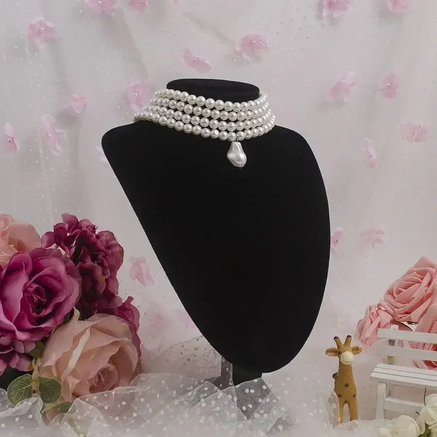 Multi Layer Pearl Necklace Fashionable Four Layer Collarbone Chain Collar Exaggerated Personality Necklace Choker Accessory
