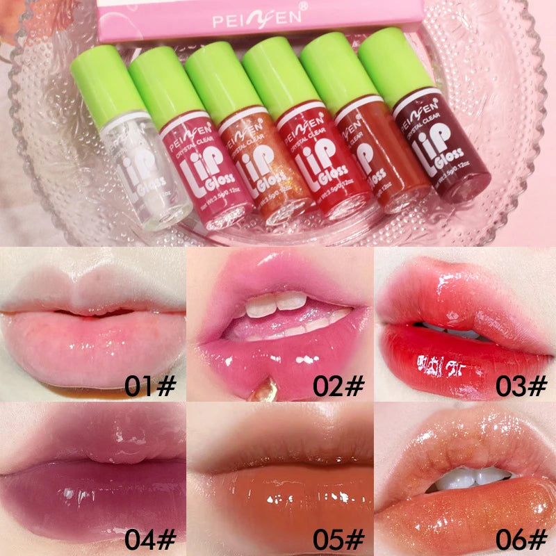 6Pcs Water Glow Jelly Moisturizing Lip Gloss Set Transparent Lip Glaze Oil Hydrating Lip Plumper Liquid Lipstick Lips Cosmetic