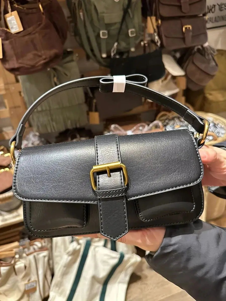 American Vintage Brown Pu Shoulder Bag Four Season High-Quality Buckle Decorate Ladies Handbag Streetwear Preppy Style Y2k Bags