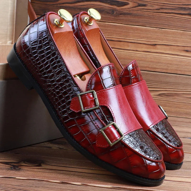 Mens Loafers Shoes Luxury Double Monk Strap Men Dress Shoes Patent Leather Designer Shoes Men High Quality Office 2025 Business