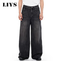 Four Season Men's Jeans Korean Version Student Casual Pant American Retro Gray Black Loose Wide Leg Jean Baggy Men's Denim Pants