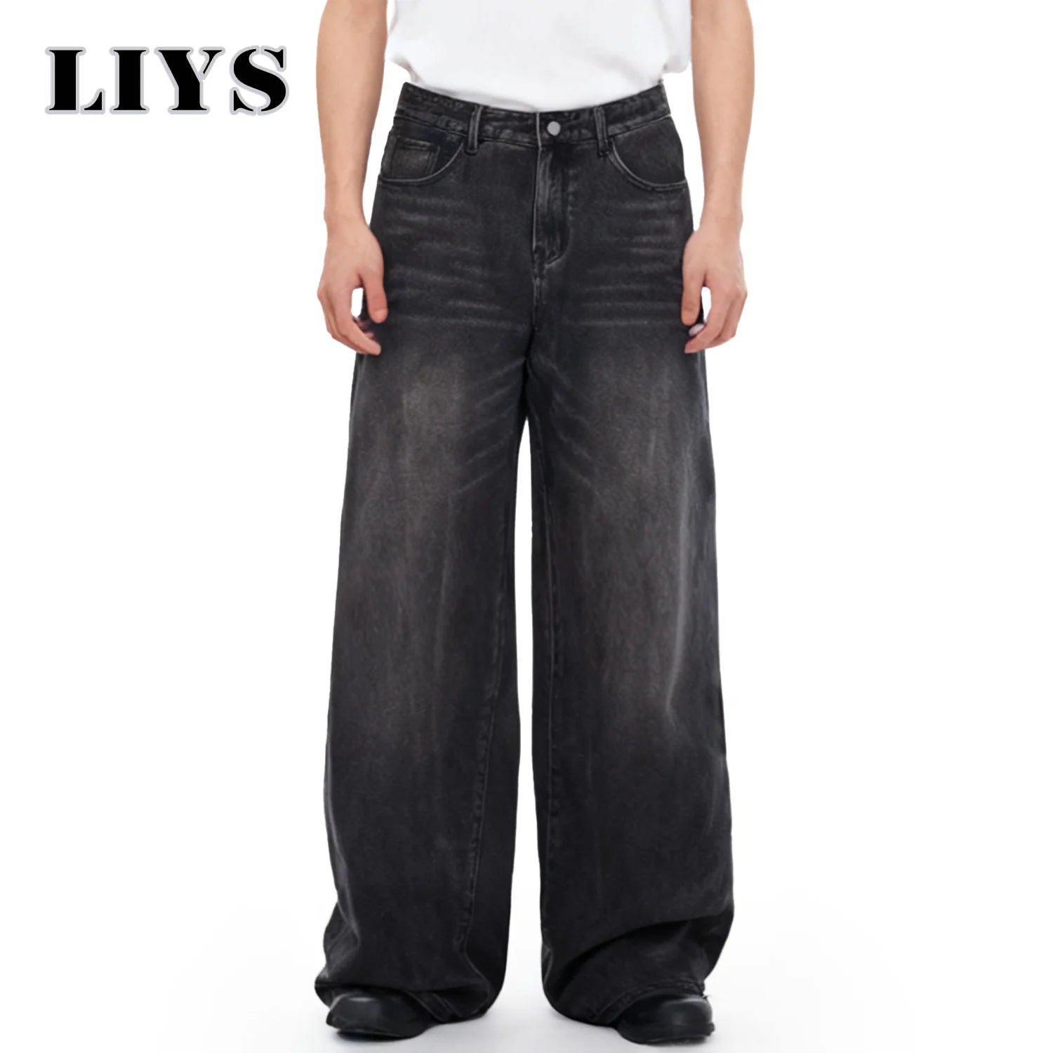 Four Season Men's Jeans Korean Version Student Casual Pant American Retro Gray Black Loose Wide Leg Jean Baggy Men's Denim Pants