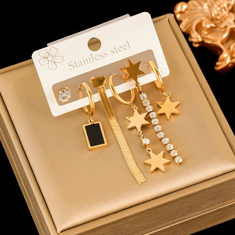 EILIECK 316L Stainless Steel Earrings Set For Women Fashion New 18K Gold Plated Ear Waterproof Jewelry Lady Gift Party сережки