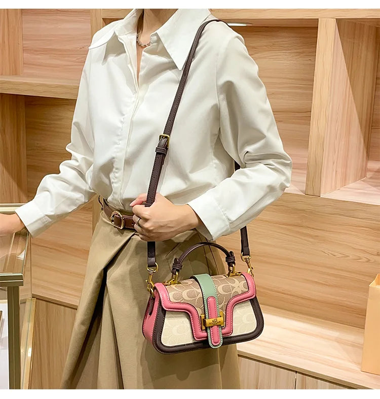 Light luxury niche design contrasting color saddle bag 2025 new high-end handbag versatile single shoulder crossbody bag