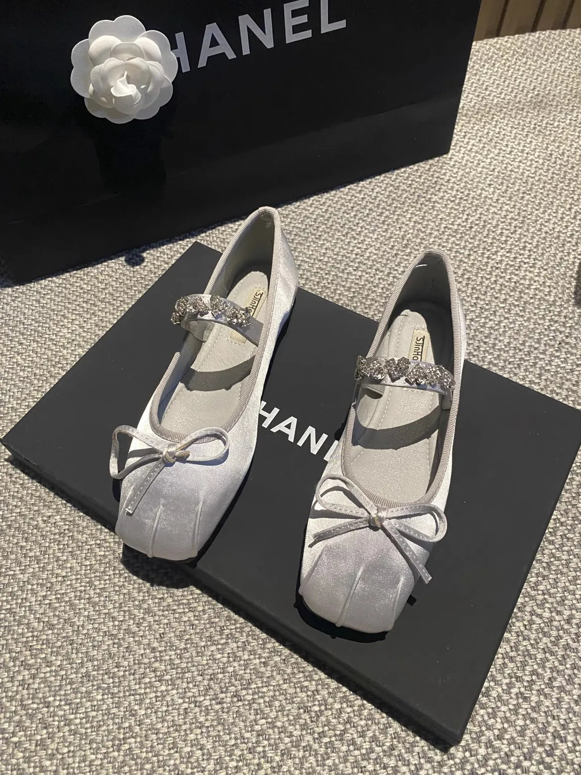 Square Toe Flat Shoes for Women Rhinestone Spring Autumn 2025 New Ballet Shoes Mary Jane Shoes for Women Big Size 42 43 44