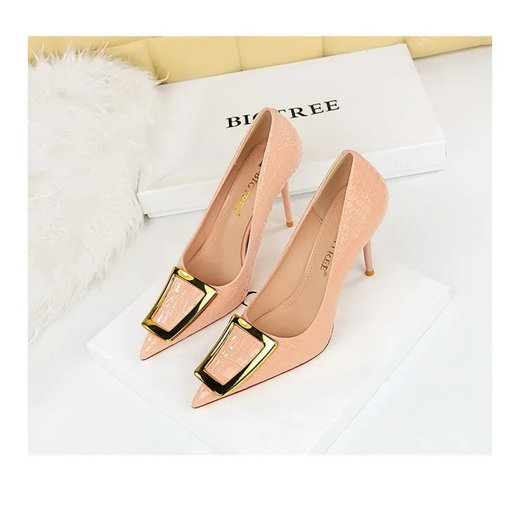 BIGTREE Shoes Women 10 Cm Metal Buckle Ladies Pumps Luxury Women's Banquet Shoes Stilettos High Heels Women Sexy Party Shoes