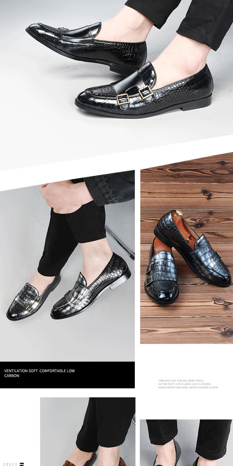 Mens Loafers Shoes Luxury Double Monk Strap Men Dress Shoes Patent Leather Designer Shoes Men High Quality Office 2025 Business