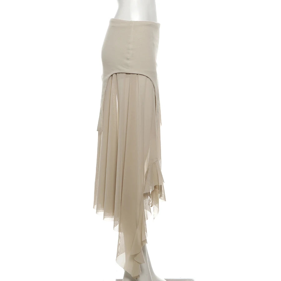 Nibber 2024 Summer Solid Color Simple All-match Casual Sexy Fimbriate High Street Trendy Cool Women's Laminated Ruffled Skirt