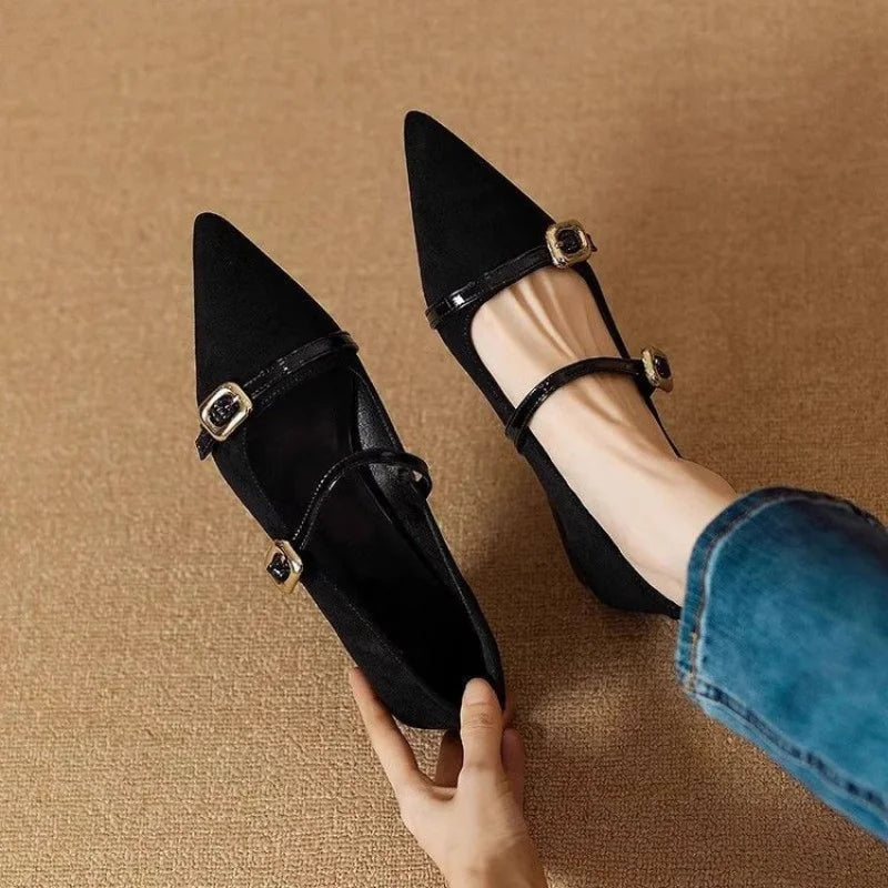 2025 Fall New French Pointed-Toe Leopard Print Mary Janes - Elegant Stylish Commuter Flat Shoes with Single Buckle