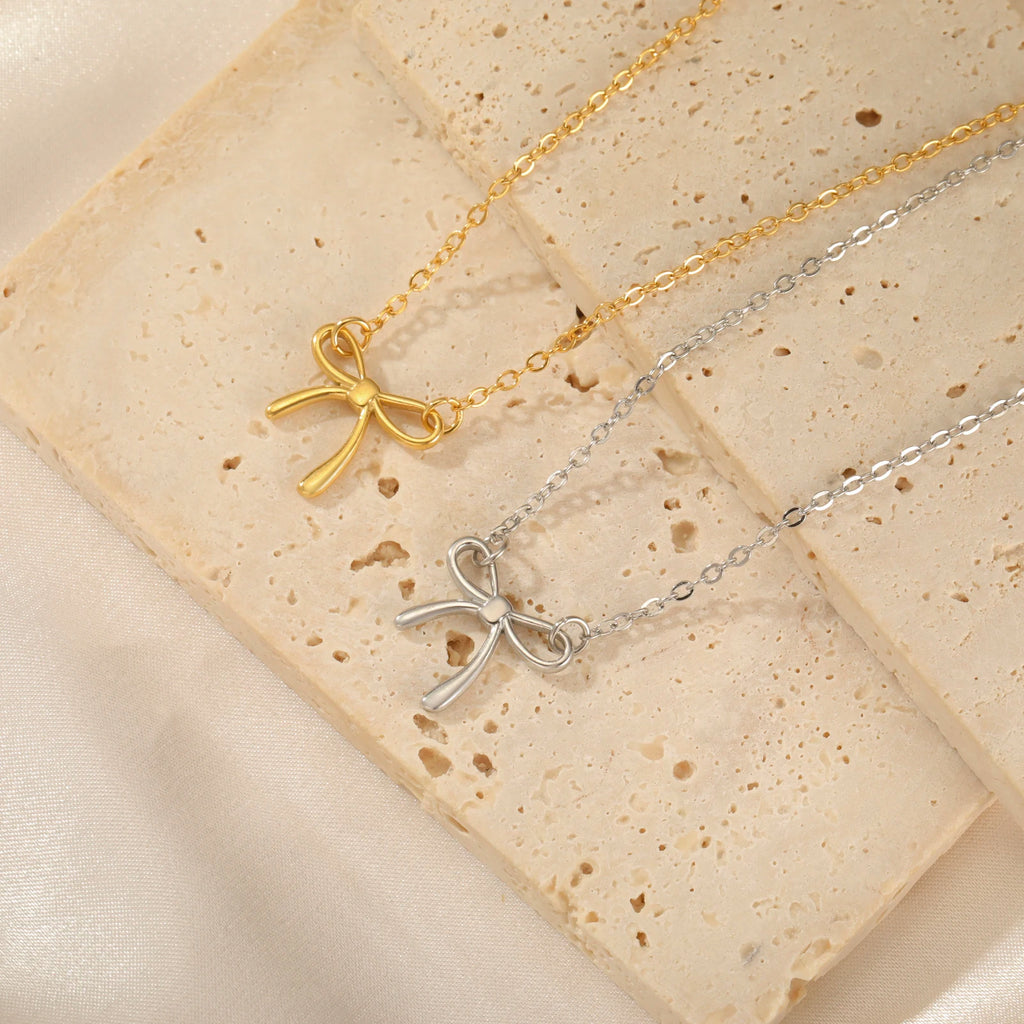 Bow pendant women's necklace stainless steel sweet romantic women's pendant necklace couple birthday anniversary jewelry gift