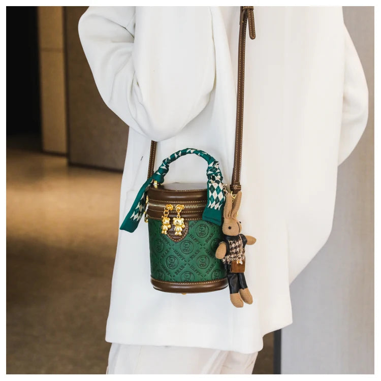 cute bear design crossbody bags for women,mellifluous women's handbag,knurling cylindrical shoulder purse,Girl handbag purse