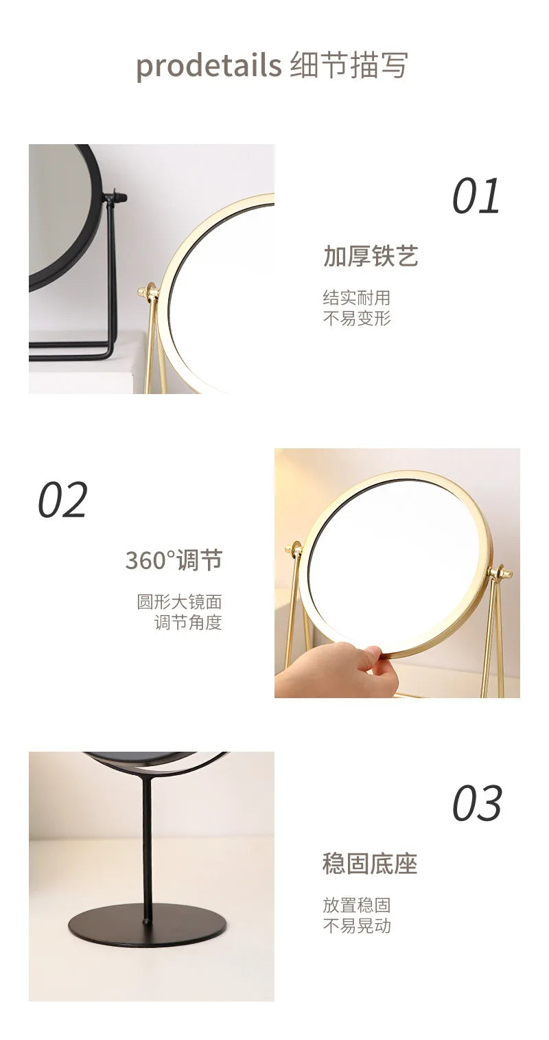 360 Degrees Rotate Iron Desktop Mirror Texture Ladies Makeup Mirror Creative Iron Mirror Strong Sense Of Style