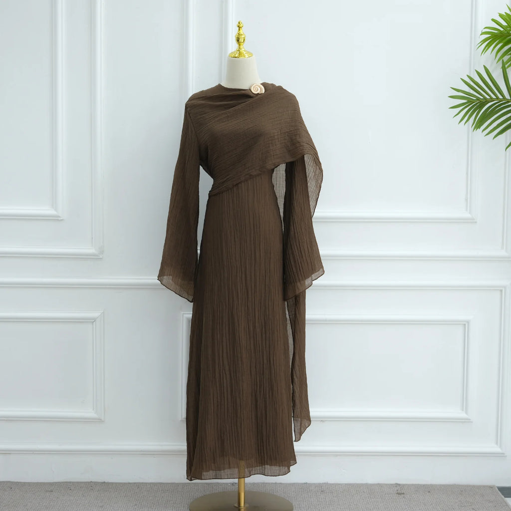 Two Piece Middle East Muslim Cardigan Set for Women Ramadan Eid Dubai Modest Abaya Dress Elegant Islam Solid Turkey Robe Outfit