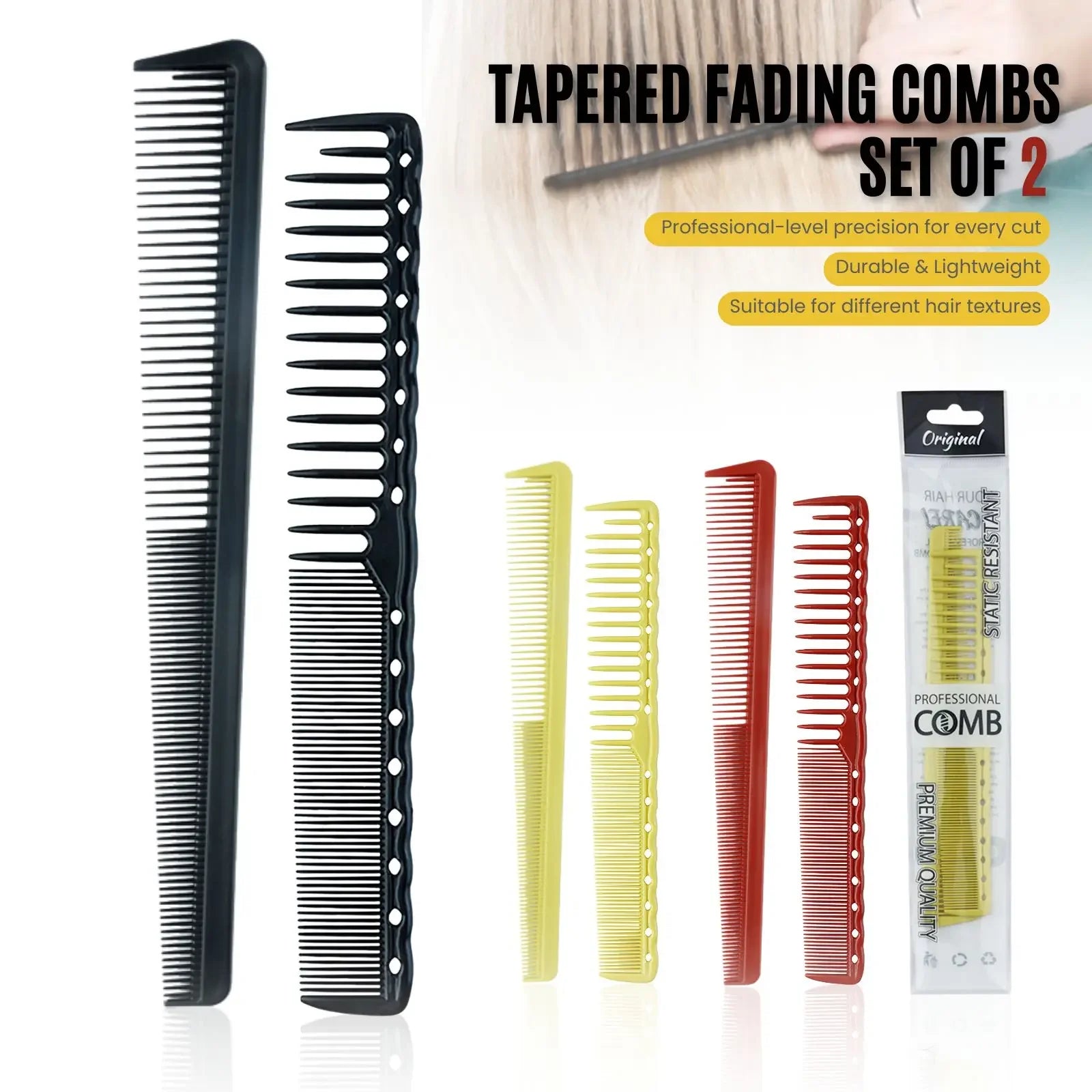 2pcs Set Professional Barbershop Hairdressing Dense Teeth Comb Anti-Static Edge Corner Comb Flat Haircut Styling Trimming Tools