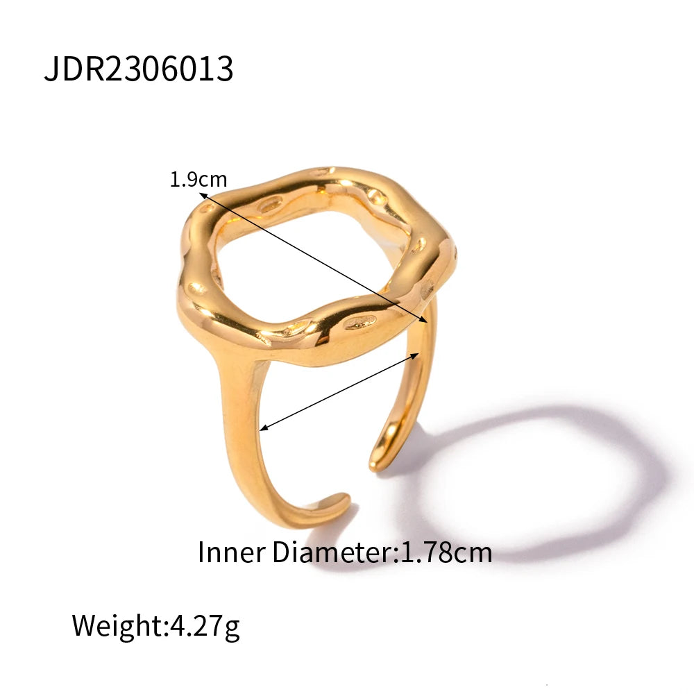 Uworld Top Quality Geometric Wide Stainless Steel Ring 18K Gold Color Waterproof Fashion Minimalist Statement Charm Jewelry Wome