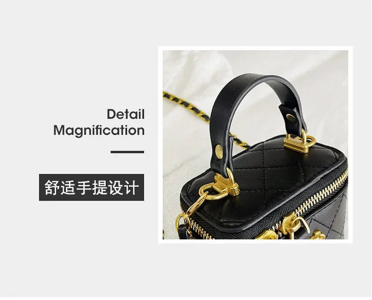 Small Shoulder Bucket Bag For Women Classic Mini Clutches Female Small Square Box Crossbody Metal Chain Handbag