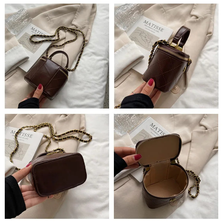 Small Shoulder Bucket Bag For Women Classic Mini Clutches Female Small Square Box Crossbody Metal Chain Handbag